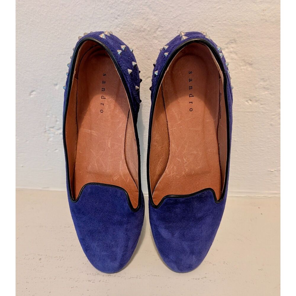 SANDRO Royal Blue Suede Spike Studded Slip On Loafers / Flats, Size 37 (U.S. 7) - Picture 2 of 14